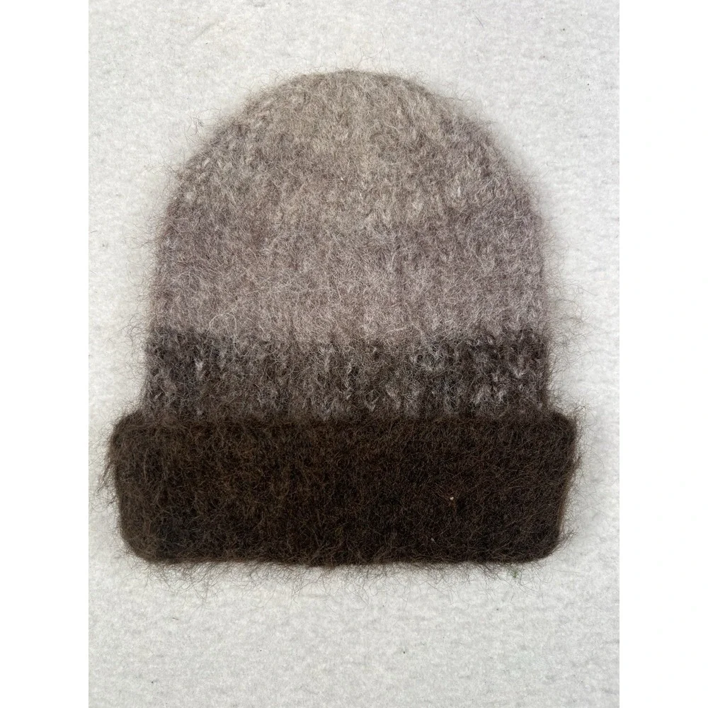 Free People Wool Blend Beanie Brown Blush Folded Brim Fuzzy One Size Boho